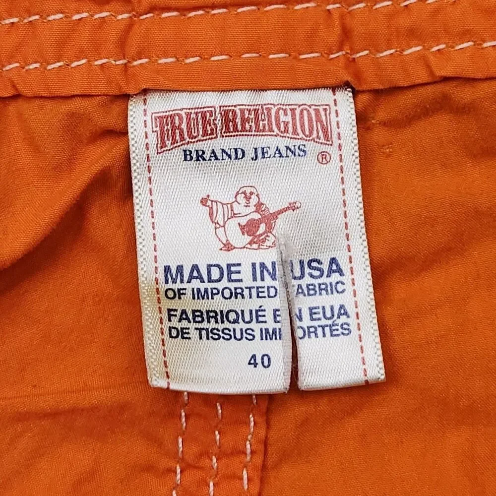 True Religion Retro Board Shorts Men's 40 Orange Swim Trunks Y2K 10